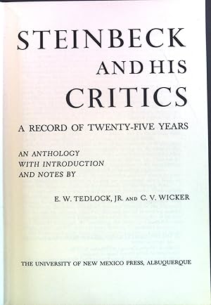 Imagen del vendedor de Steinbeck and his Critics, a record of Twenty-Five Years. An Anthology with Introduction and Notes. a la venta por books4less (Versandantiquariat Petra Gros GmbH & Co. KG)