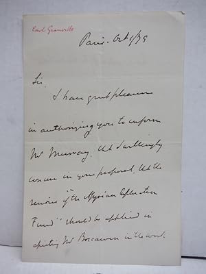 Bild des Verkufers fr 1879: SECOND EARL OF GRANVILLE GEORG LEVENSON-GOWER HANDWRITTEN LETTER zum Verkauf von Imperial Books and Collectibles