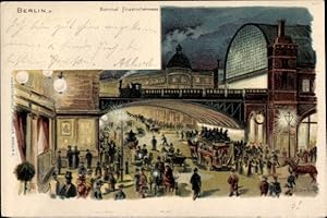 Künstler Litho v. Kulas, J., Berlin Mitte, Partie am Bahnhof Friedrichstraße