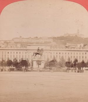 France Lyon place Bellecour Old Stereo Photo 1880