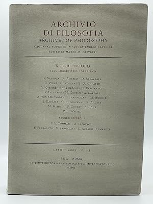 K.L. Reinhold: alle soglie dell'idealismo; Archivio di Filosofia / Archives of Philosophy
