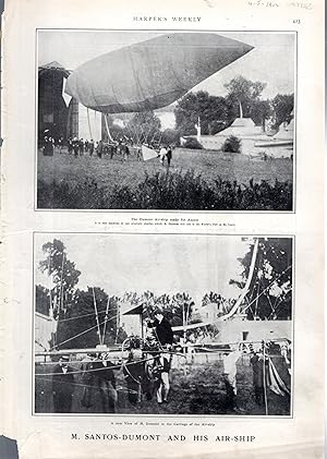 Seller image for PRINT: "M. Santos-Dumont and His Air-ship (Alberto Santos Dumont)" .photos from Harper's Weekly, April 5, 1902 for sale by Dorley House Books, Inc.