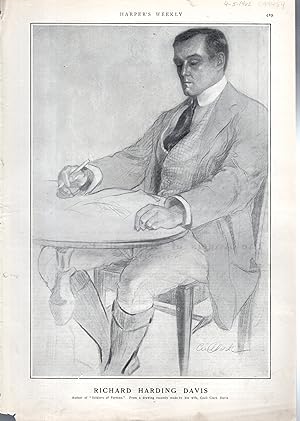 Bild des Verkufers fr engraving: "Richard Hardng Davis" .engraving from Harper's Weekly, April 5, 1902 zum Verkauf von Dorley House Books, Inc.