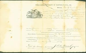 Bild des Verkufers fr Land purchase agreement, The Commonwealth of Pennsylvania, for Peter Berek and wife, county of Cambria, 1853 zum Verkauf von Eureka Books