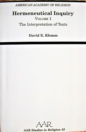Seller image for Hermeneutical Inquiry: Volume 1 The Interpretation of Texts for sale by Ken Jackson