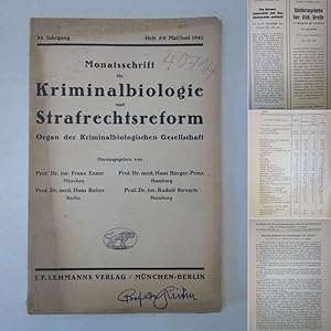 Image du vendeur pour Monatsschrift fr Kriminalbiologie und Strafrechtsreform. Organ der kriminalbiologischen Gesellschaft. 33. Jahrgang, Heft 5/6 Mai / Juni 1942 * aus dem Besitz von E r n s t R  d i n mis en vente par Galerie fr gegenstndliche Kunst