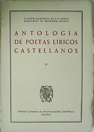 Imagen del vendedor de Antologa de poetas lricos castellanos. Tomo III. a la venta por Librera y Editorial Renacimiento, S.A.