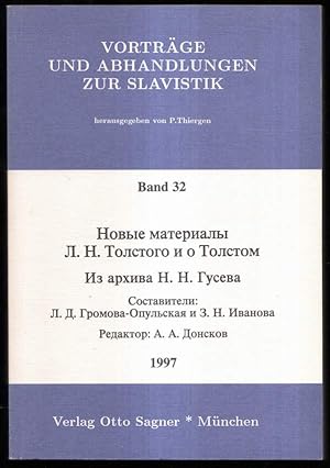 Bild des Verkufers fr Novye materialy L. N. Tolstogo i o Tolstom iz archiva N. N. Guseva. New Tolstoy materials from the N. N. Gusev Archive. Compiled by L.D. Gromova-Opul'skaya and Z.N. Ivanova. zum Verkauf von Antiquariat Dennis R. Plummer