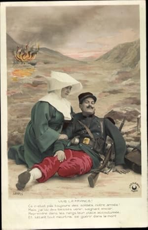 Bild des Verkufers fr Ansichtskarte / Postkarte Vive la France, Krankenschwester und verwundeter franzsischer Soldat zum Verkauf von akpool GmbH