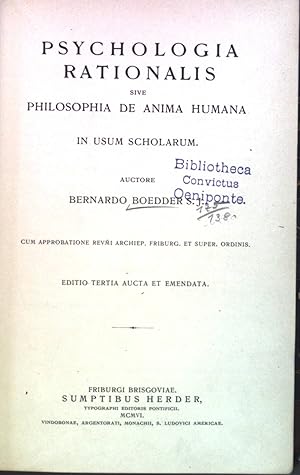 Bild des Verkufers fr Psychologia Rationalis sive Philosophia de Anima Humana in usem Scholarum. Cursus Philosophicus. Pars IV. zum Verkauf von books4less (Versandantiquariat Petra Gros GmbH & Co. KG)