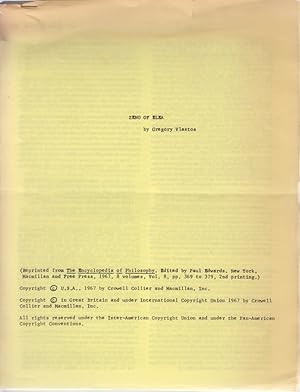 Bild des Verkufers fr Zeno of Elea. [From: The Encyclpoedia of Philosophy, Vol. 8, 1967]. zum Verkauf von Fundus-Online GbR Borkert Schwarz Zerfa