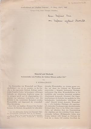 Imagen del vendedor de Material und Methode. Systematisches zum Problem der falschen Mnzen antiker Zeit. [Aus: Studium Generale, 13. Jg., Heft 5, 1960]. Betrachtungen zu lateinischem Spruchgut. a la venta por Fundus-Online GbR Borkert Schwarz Zerfa