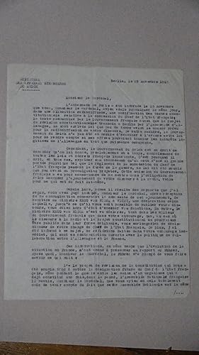 Lettre de Ribbentrop au Maréchal Pétain du 29 novembre 1943