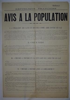 Avis à la population. [Mesures de protection contre les gaz de combat]