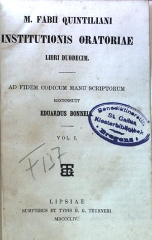 Seller image for Institutionis Oratoriae Libri Duodecim. Vol. 1 & 2; for sale by books4less (Versandantiquariat Petra Gros GmbH & Co. KG)
