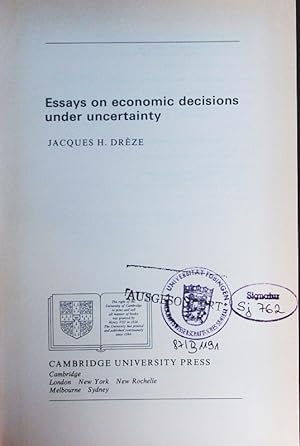 Bild des Verkufers fr Essays on economic decisions under uncertainty. zum Verkauf von Antiquariat Bookfarm