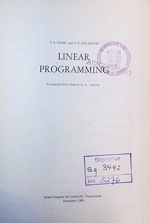 Immagine del venditore per Linear programming. venduto da Antiquariat Bookfarm