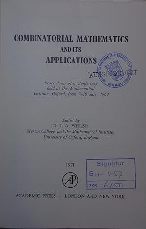 Seller image for Combinatorial mathematics and its applications. proceedings of a conference held at the Mathematical Institute, Oxford, 7.-10. July, 1969. for sale by Antiquariat Bookfarm