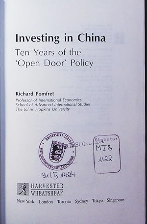 Bild des Verkufers fr Investing in China. ten years of the 'open door' policy. zum Verkauf von Antiquariat Bookfarm