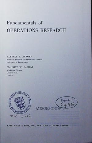 Bild des Verkufers fr Fundamentals of operations research. zum Verkauf von Antiquariat Bookfarm