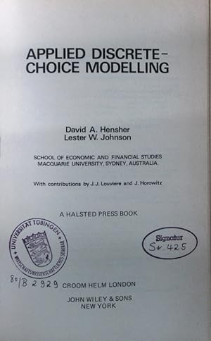 Bild des Verkufers fr Applied discrete - choice modelling. zum Verkauf von Antiquariat Bookfarm