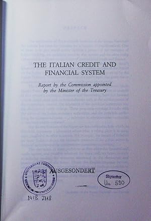 Immagine del venditore per Report on the Italian credit and financial system. venduto da Antiquariat Bookfarm