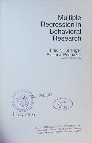 Seller image for Multiple regression in behavioral research. for sale by Antiquariat Bookfarm