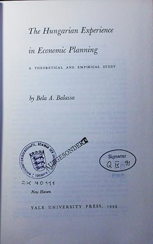 Bild des Verkufers fr The Hungarian experience in economic planning. a theoretical and empirical study. zum Verkauf von Antiquariat Bookfarm