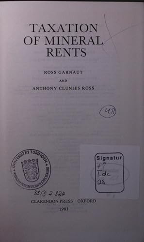 Bild des Verkufers fr Taxation of mineral rents. zum Verkauf von Antiquariat Bookfarm