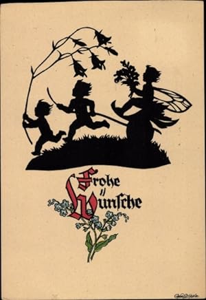 Image du vendeur pour Scherenschnitt Ansichtskarte / Postkarte Plischke, Georg, Glckwunsch, Frohe Wnsche, Elfen mis en vente par akpool GmbH