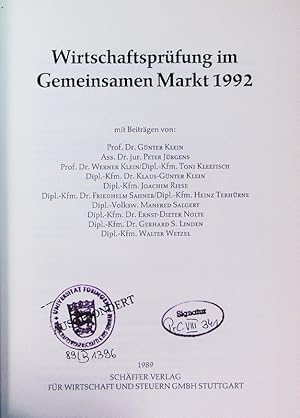 Bild des Verkufers fr Wirtschaftsprfung im Gemeinsamen Markt 1992. zum Verkauf von Antiquariat Bookfarm