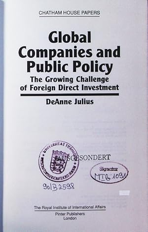 Imagen del vendedor de Global companies and public policy. the growing challenge of foreign direct investment. a la venta por Antiquariat Bookfarm
