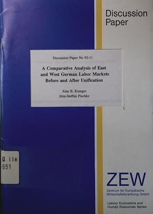Immagine del venditore per A comparative analysis of East and West German labor markets before and after unification. venduto da Antiquariat Bookfarm