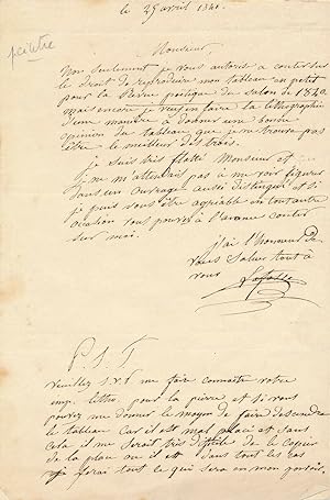 Jean-Bapstiste Adolphe LAFOSSE peintre graveur lettre autographe signée 1840