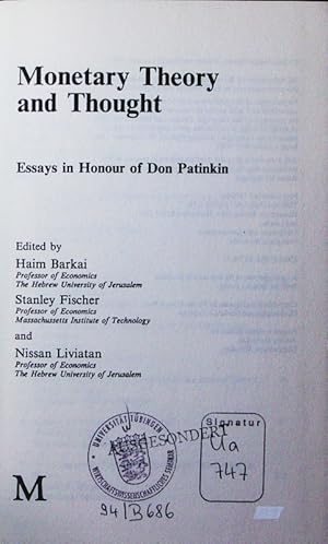 Bild des Verkufers fr Monetary theory and thought. essays in honour of Don Patinkin. zum Verkauf von Antiquariat Bookfarm