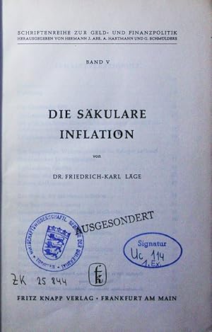 Bild des Verkufers fr Die skulare Inflation. zum Verkauf von Antiquariat Bookfarm