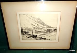 Angler in the Highlands. Dry-Point etching. "Signed".