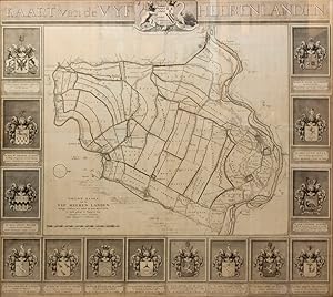 Bild des Verkufers fr Nieuwe kaart van de Vyf Heeren landen gelegen tusschen den Dief en Zouwen dyk.Amsterdam, Reinier and Josua Ottens, 1741. Engraved map on 4 sheets (85 x 98 cm as assembled), with an engraved title ("Kaart van de Vyf Heerenlanden") with the coat of arms of the water district at the head, and surrounded by 14 engraved coats of arms at the left, right and foot (measuring 122 x 134 cm in total). The map with the title and publisher at the foot left, together with a scale (ca. 1:19,000) and the name of the engraver at the right (Jan van Jagen). Framed. zum Verkauf von ASHER Rare Books