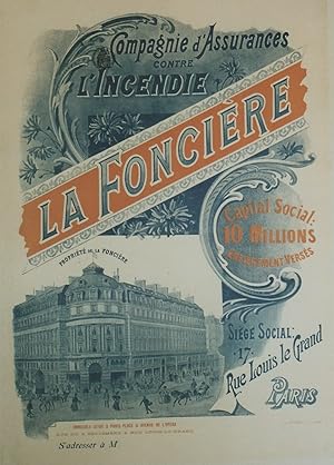 "LA FONCIÈRE contre L'INCENDIE" Affiche originale entoilée / Litho Imp. HEMMERLE et Cie (avant 1900)