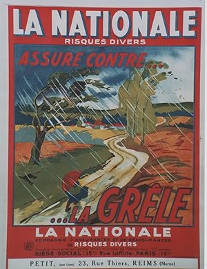 "LA NATIONALE contre LA GRÊLE" Affiche originale entoilée / Litho années 40