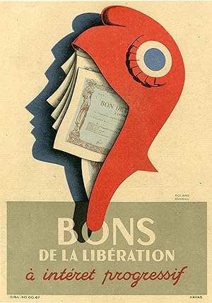 "BONS DE LA LIBÉRATION" Affiche d'intérieur originale entoilée / Litho par Roland ANSIEAU (1945)