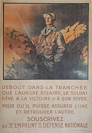 "3e EMPRUNT DE LA DÉFENSE NATIONALE 1917" Affiche originale entoilée / Litho Lieutenant Jean DROI...
