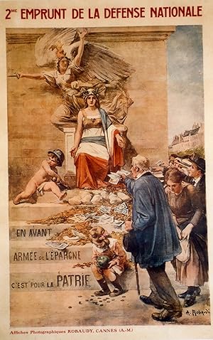 "2e EMPRUNT DE LA DÉFENSE NATIONALE 1916" Affiche originale entoilée / Typo A. ROBAUDI / Affiches...