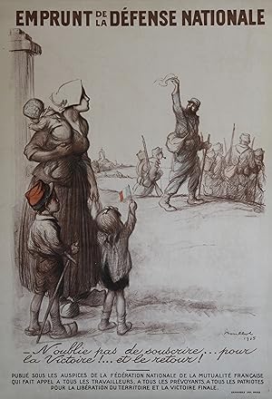 "EMPRUNT DE LA DÉFENSE NATIONALE 1915" Affiche originale entoilée / Litho POULBOT / Imp. DEVAMBEZ...