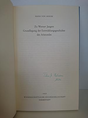 Zu Werner Jaegers Grundlegung der Entwicklungsgeschichte des Aristoteles