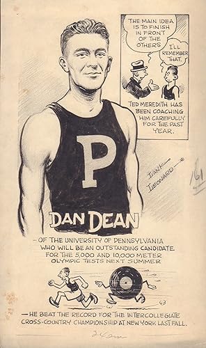 He Runs like a Finn. [Dan Dean, of the University of Pennsylvania] (SIGNED hand-drawn cartoon)