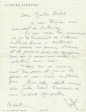 Nicolas SCHÖFFER (1912-1992) Lettre autographe signée Gaston DIEHL