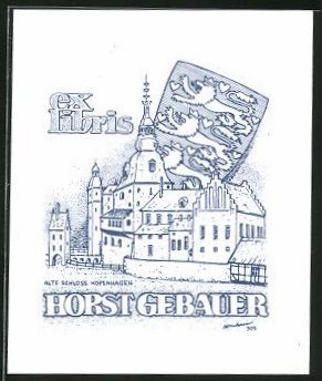 Bild des Verkufers fr Exlibris Horst Gebauer, Wappen mit Lwe, Altes Schloss zu Kopenhagen zum Verkauf von Bartko-Reher