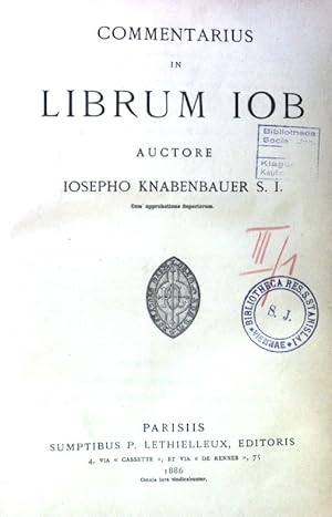 Seller image for Commentarius in Librum Iob; Cursus Scripturae Sacrae. Commtariorum in vet. test. pars 2 in libros didacticos 1; for sale by books4less (Versandantiquariat Petra Gros GmbH & Co. KG)