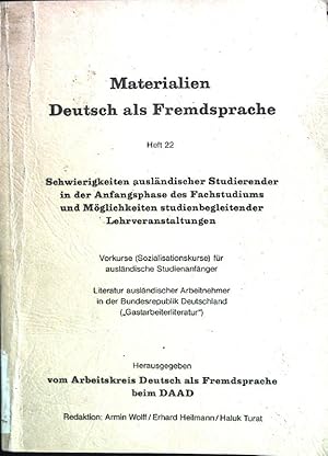 Seller image for Schwierigkeiten auslndischer Studierender in der Anfangsphase des Fachstudiums und Mglichkeiten studienbegleitender Lehrveranstaltungen; Vorkurse (Sozialisationskurse) fr auslndische Studienanfnger [u.a.]. Vortrge und Materialien der 10. Jahrestagung Deutsch als Fremdsprache an der RWTH Aachen vom 3. - 5. Juni 1982. Hrsg. vom Arbeitskreis Deutsch als Fremdsprache beim DAAD. Materialien Deutsch als Fremdsprache ; H. 22 for sale by books4less (Versandantiquariat Petra Gros GmbH & Co. KG)